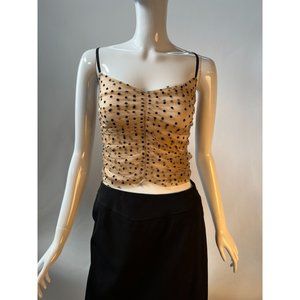 Nasty Girl Mesh Polka Dot Ruched Crop Top  Sz 2 Beige, Black  Polka Dot Polyeste